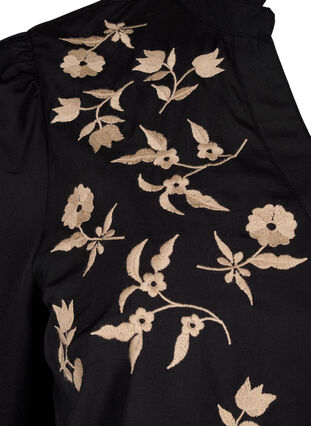 ZizziOverhemdblouse met geborduurde bloemen en 3/4 mouwen, Black W. Beige Emb. , Packshot image number 3