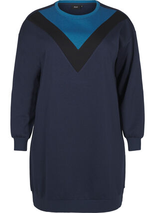 Zizzi Sweat long avec color block, Navy B. Color Block, Packshot image number 0