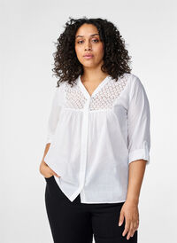 FLASH - Shirt met gehaakt detail, Bright White, Model
