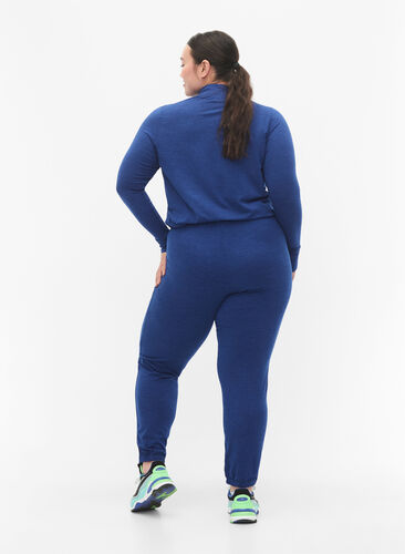 ZizziSport broek met zakken en trek koord, S. Blue / Black Mel., Model image number 1