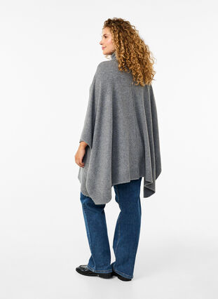 ZizziPoncho met hoge hals, Medium Grey Melange, Model image number 1