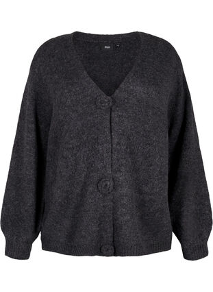 Zizzi Cardigan court en tricot avec boutons en forme de fleurs, Dark Grey Melange, Packshot image number 0