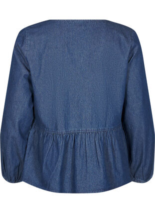 ZizziPeplum blouse van denim met striksluiting, Dark Blue Denim, Packshot image number 1