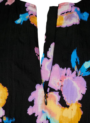 ZizziGebloemde blouse met ronde hals en ritssluiting, Black w. Flower AOP, Packshot image number 2