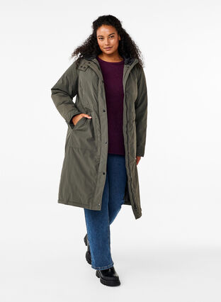 ZizziParka jas met kap en verstelbare taille, Black Olive, Model image number 3