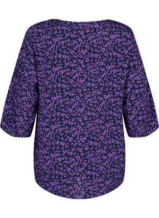 Zizzi Blouse en viscose à manches 3/4, Purple Leo AOP, Packshot image number 1