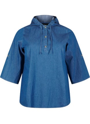 ZizziDenim blouse met capuchon, Medium Blue Denim, Packshot image number 0