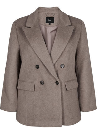 ZizziWollen blazer met geborstelde textuur, Desert Taupe Mel., Packshot image number 0