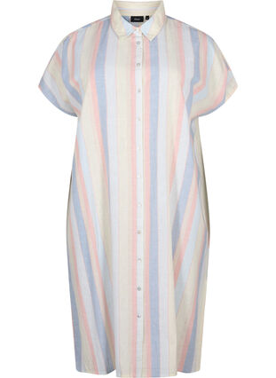 Zizzi Chemisier long en mélange de coton avec du lin, Multi Color Stripe, Packshot image number 0