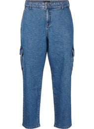 Cargo jeans met hoge taille, Blue Denim, Packshot