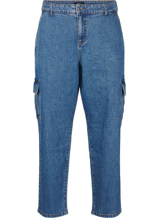 ZizziCargo jeans met hoge taille, Blue Denim, Packshot image number 0