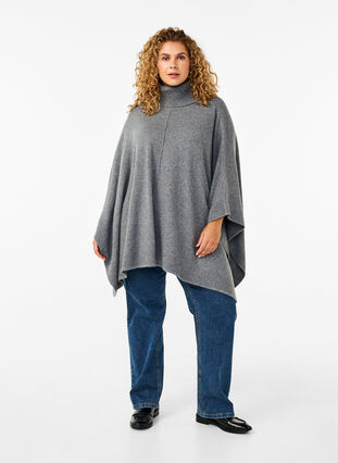 ZizziPoncho met hoge hals, Medium Grey Melange, Model image number 2