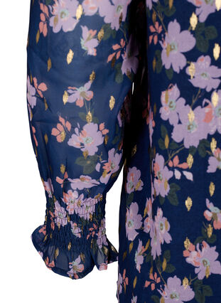 ZizziBloemenblouse met lange mouwen en v-hals, Blue Small Fl. AOP, Packshot image number 3