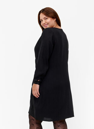 ZizziViscose jurk met lange mouwen en wikkel-look, Black, Model image number 1