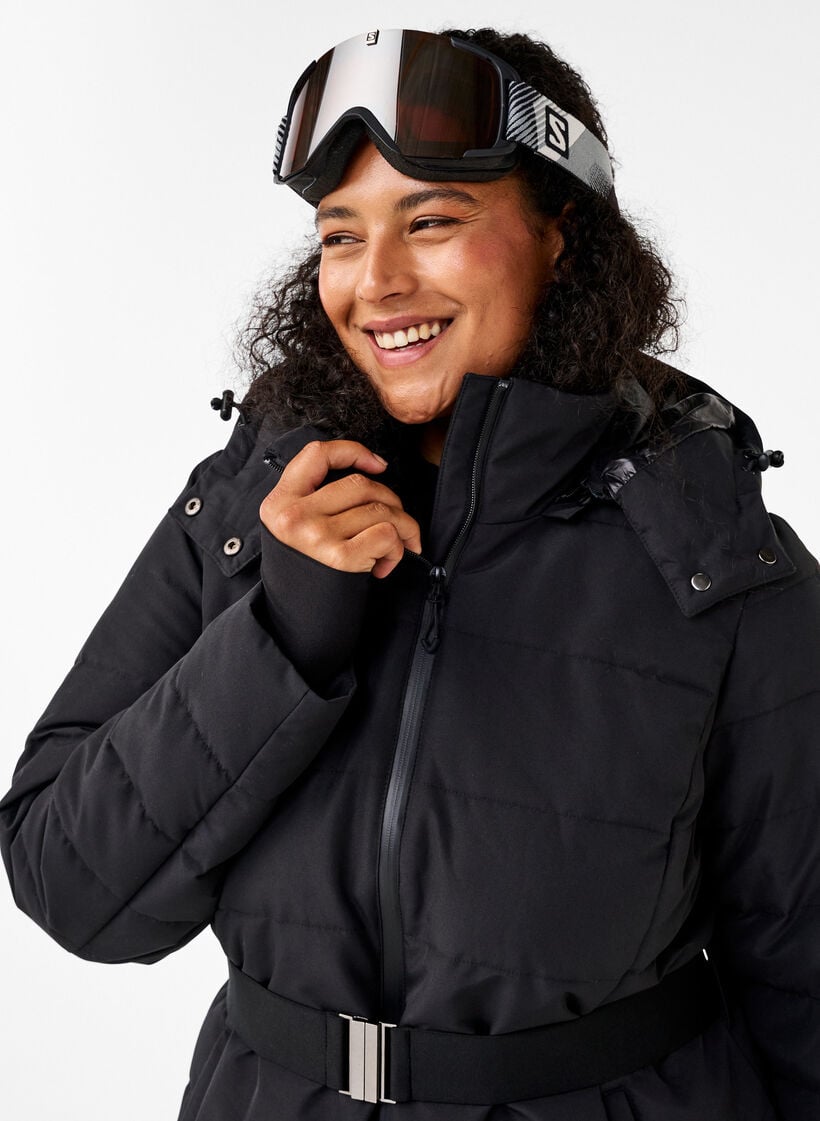 Veste de ski avec capuche et ceinture, Black, Image