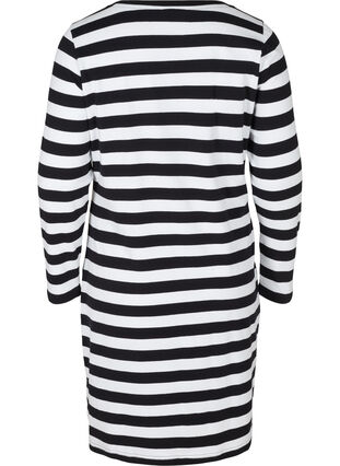 Zizzi Robe rayée en coton à manches longues, Black w. White, Packshot image number 1