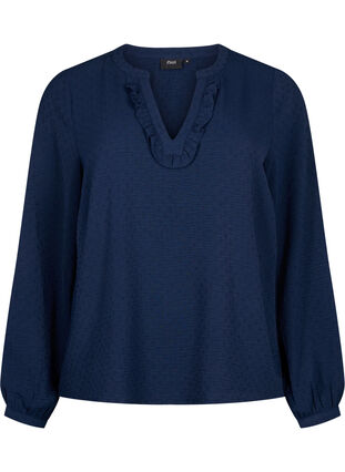 ZizziBlouse met lange mouwen en structuur, Navy Blazer, Packshot image number 0