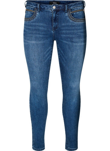 ZizziSuperslanke Sanna jeans met klinknagels, Blue Denim, Packshot image number 0