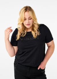 T-shirt en coton avec motif strass, Black w. Radiance, Model