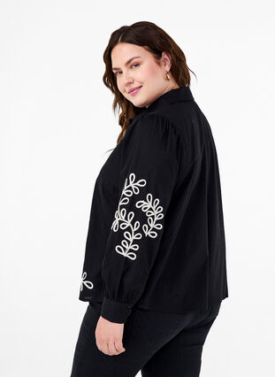 Zizzi Chemise ample en coton avec broderie, Black, Model image number 1