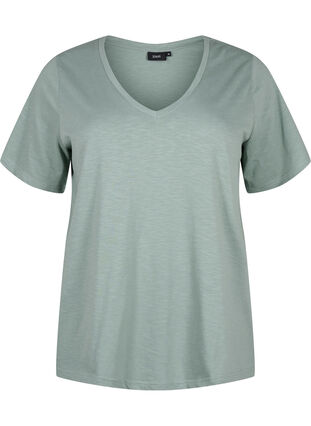 ZizziBasic t-shirt met korte mouwen en V-hals, Chinois Green, Packshot image number 0