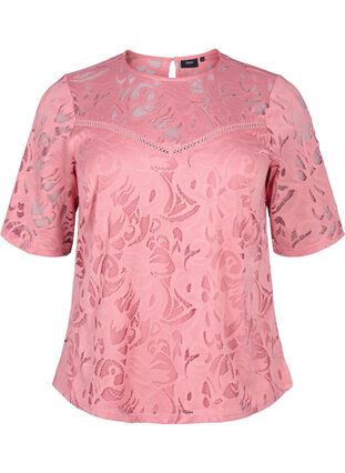 ZizziKanten blouse met korte mouwen, Dusty Rose, Packshot image number 0