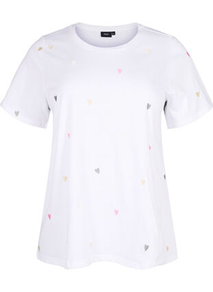 ZizziT-shirt van biologisch katoen met hartjes, Bright W. Love Emb., Packshot image number 0