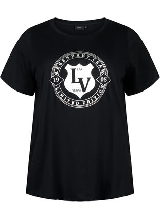 Zizzi T-shirt en coton biologique avec impression , Black W. Silver LA, Packshot image number 0