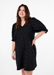 Robe jacquard courte avec des nœuds, Black W. Bow, Model