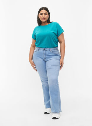 ZizziT-shirt met korte mouwen van katoenmix, Teal Blue, Model image number 2