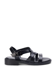 Leren zomersandalen met een brede pasvorm, Black, Packshot