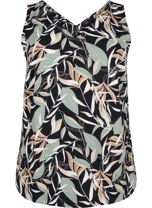 Zizzi Top floral avec col en V, Black w. Gr.Leaf AOP, Packshot image number 0