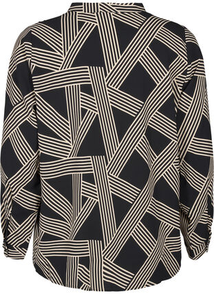 ZizziBlouse met lange mouwen en V-hals, BLACK BEIGE GRAPHIC, Packshot image number 1