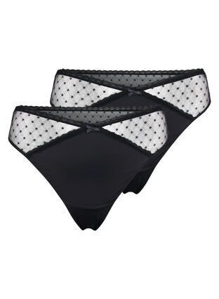 Zizzi2-pack string met mesh, Black, Packshot image number 0