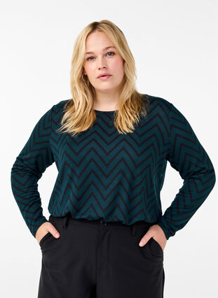 ZizziGebloemde blouse met lange mouwen, Scarab ZigZag, Model image number 0