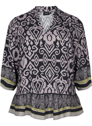 ZizziBlouse met print en 3/4 mouwen, Black AOP, Packshot image number 0