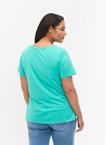 ZizziEffen basic T-shirt van katoen, Aqua Green, Model image number 1