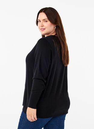 ZizziFLASH - Gebreide blouse met ronde hals, Black, Model image number 1