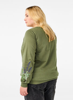 Zizzi Sweatshirt avec broderie florale, D. L. Green W. emb., Model image number 1