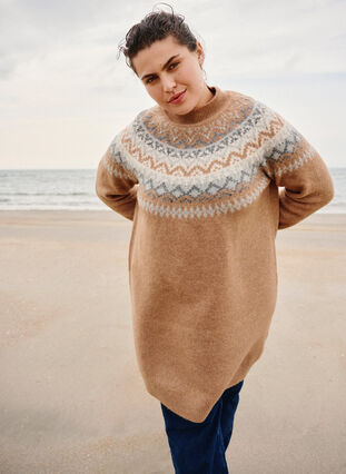 Zizzi Robe en tricot à motifs et à manches longues, Chipmunk Mel. Comb, Image image number 0