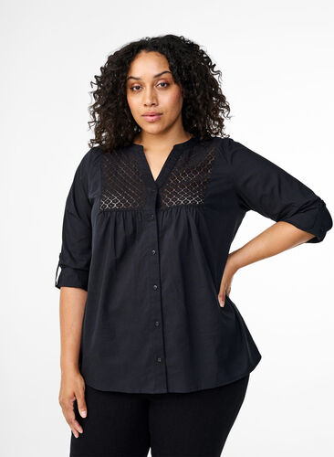 Zizzi FLASH – Chemise avec détails en crochet, Black, Model image number 0