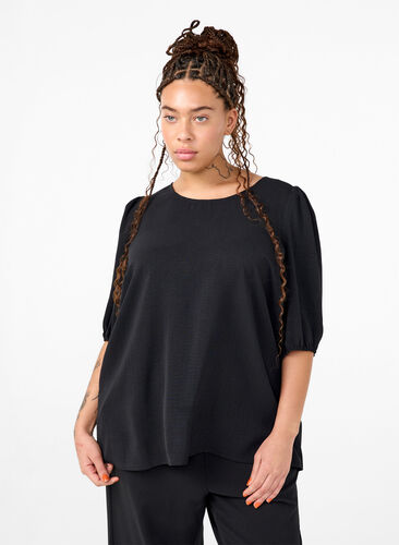 ZizziBlouse met korte mouwen en een strik op de rug, Black, Model image number 0