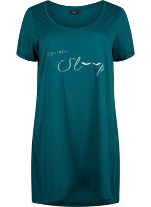 Zizzi Chemise de nuit à manches courtes en coton biologique , Deep Teal Sleep, Packshot image number 0