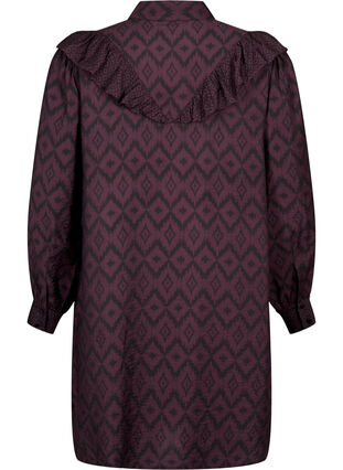 ZizziLange viscose shirt met print en franjes, Winetasting w. Black, Packshot image number 1