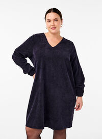 Robe courte en velours avec poches, Black, Model