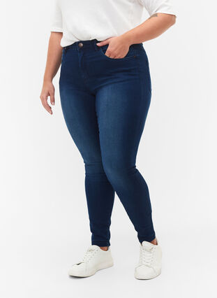 ZizziSuper slim Amy jeans met hoge taille, Blue Denim, Model image number 2