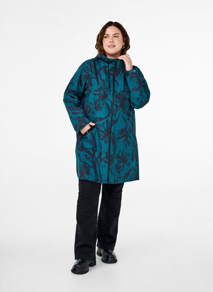 ZizziRegenjas met print, Deep Teal Black, Model image number 2