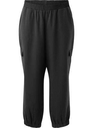 Zizzi Pantalon avec poches cargo et taille élastiquée, Black Sand Pin St., Packshot image number 0