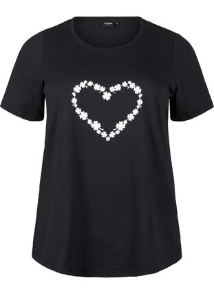 ZizziFLASH - T-shirt met motief, Black Flower Heart , Packshot image number 0