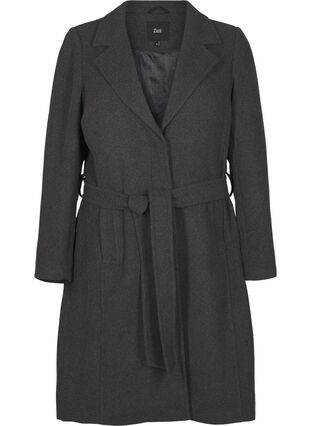 Zizzi Manteau en laine long avec ceinture, Dark Grey Melange, Packshot image number 0